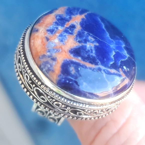 New Oversized Sodalite 925 Silver Ring. - Picture 1 of 12